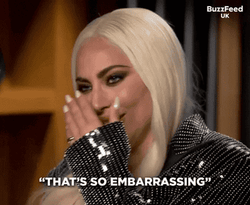 Lady Gaga laughing and saying "that's so embarrassing"