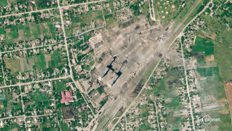 View of an ammunition depot destroyed, amid Russia's attack on Ukraine, in Rykove