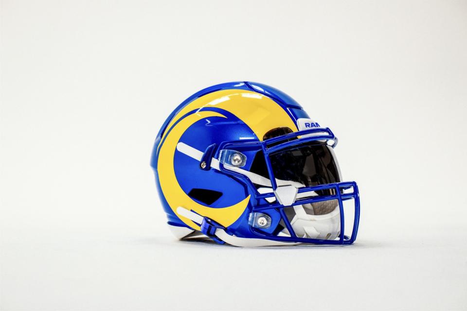 Shown is the Rams' new helmet for the 2020 season.