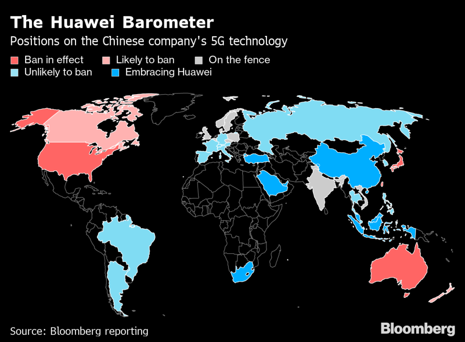 (Bloomberg) -- Over the past two decades, China’s Huawei Technologies Co. has come to dominate the global telecom equipment market, winning contracts with a mix of sophisticated technology and attractive prices. Its rise squeezed Europe’s Nokia Oyj and Ericsson AB, which responded by cutting jobs and making acquisitions. Now, with Huawei at the center of a U.S.-China trade war, the tide is turning.Nokia and Ericsson—fierce rivals themselves—have recently wrested notable long-term deals from Huawei to build 5G wireless networks, to enable everything from autonomous cars to robot surgery. Analysts say more could come their way as Huawei grapples with a U.S. export ban and restrictions from other governments concerned that its equipment could enable Chinese espionage.“Huawei will, for the foreseeable future, face a broader cloud of suspicion,” said John Butler, an analyst at Bloomberg Intelligence in New York. “Nokia and Ericsson are well positioned to benefit.”In May, the European companies both won 5G contracts from SoftBank Group Corp.’s Japanese telecom unit, replacing Huawei and Chinese peer ZTE Corp. Ericsson signed a similar pact in March with Denmark’s biggest phone company, TDC A/S, which had worked with Huawei since 2013 to modernize and manage its network.Other carriers, expecting government curbs on Huawei, have started removing its equipment from sensitive parts of their systems. BT Group Plc is taking Huawei out of its network core, and Vodafone Group Plc has suspended core equipment purchases from Huawei for its European networks. Deutsche Telekom AG, which has Huawei throughout its 4G system, is re-evaluating its purchasing strategy.Nokia and Ericsson are Europe’s final survivors of a merciless winnowing of more than a half-dozen telecom equipment providersAs dozens of phone companies—including those in Canada, Germany and France—plan to choose 5G suppliers in the coming months, Cisco Systems Inc. and Samsung Electronics Co. are also vying for deals. But the key beneficiaries of Huawei’s difficulties are likely to be the two Europeans, which compete directly with the Chinese company in supplying radio-access network equipment.Since last year, the Trump administration has pushed allies to bar Huawei from 5G, citing risks about state spying—allegations the company has denied. The move in May to block Huawei’s access to U.S. suppliers escalated the campaign. The company’s founder, Ren Zhengfei, now predicts the U.S. sanctions will cut its revenue by $30 billion over the coming two years.Outside the U.S., security concerns have led Australia, Japan and Taiwan to bar Huawei from 5G systems. The Chinese company also risks losing meaningful work in Europe and emerging markets where countries could follow with their own limits, according to Bloomberg Intelligence.Publicly, executives from Nokia and Ericsson have been careful not to come off as critical of Huawei. Both manufacture in China and sell gear to Chinese phone carriers, and Nokia has a big research and development presence there. Nokia says it has already been forced to shift some of its supply chain away from China to reduce the impact of tariffs imposed by the Trump administration.QuicktakeHow Huawei Became a Target for GovernmentsInstead of piling on Huawei, the European carriers have trumpeted their 5G successes, each using slightly different metrics. Ericsson claims it has the most publicly announced 5G contracts—21—while Nokia says it has raked in more commercial 5G deals than any other vendor (42). Huawei says it has signed 46 5G contracts. A spokesman for Huawei declined to comment further about its position relative to rivals.Ericsson is “first with 5G,” after building high-speed networks for companies such as AT&T Inc., Swisscom AG in Switzerland and Australia’s Telstra Corp., said Chief Technology Officer Erik Ekudden. “You see that in some markets that we are attracting more customers.”Nokia is winning 5G deals “quite handsomely,” Chief Executive Officer Rajeev Suri told Bloomberg TV on June 10.While Suri said more carriers are likely to swap out Huawei gear in countries that have announced restrictions, the situation is less clear in Europe. “We don’t know yet the impact of specific operator plans,” he said in an interview. “We also don’t know where this geopolitical thing will end up.”Nokia and Ericsson are Europe’s final survivors of a merciless winnowing of more than a half-dozen telecom equipment providers. Bloated costs, a cyclical marketplace, cash-strapped customers, and the relentless rise of Huawei—aided by access to generous Chinese state financing—helped push the likes of Canada’s Nortel Networks Corp. and Germany’s Siemens AG out of the industry.Nokia paid some $2 billion in 2013 to buy Siemens out of a joint venture established to compete against Ericsson and Huawei. Then in 2015, it spent another almost $18 billion acquiring Alcatel-Lucent to broaden its product offering after pushing through more than 25,000 job cuts in the preceding three years. Still, Huawei’s share of the $33 billion of sales in the global mobile infrastructure market surged to 31% in 2018 from 13% in 2010, IHS Markit data show.Huawei, despite its troubles, remains a potent rival. Many phone companies in Europe deem its base stations, switches and routers technologically superior. Fully excluding Huawei and ZTE from 5G would raise radio-access network costs for European phone companies by 40%, or 55 billion euros ($62 billion), the GSMA industry group predicts in an unpublished report seen by Bloomberg. Nokia and Ericsson would have to almost double production to absorb Huawei and ZTE’s business in Europe and could struggle to meet demand, the GSMA report says.Quicktake5G and EspionageBengt Nordstrom, CEO of telecom consultancy Northstream AB, says the situation is perilous for everyone in the industry, as vendors’ budgets could be hit if Huawei faces greater restrictions. “Many component suppliers are already in a tough situation,” Nordstrom said. “They need to spend a lot of money on research, and that means they need access to the entire global market.”For carriers, swapping vendors isn’t as simple as flipping a switch. It takes about two years to plan and implement such a technology shift and install the new equipment, Nordstrom said.Both Nokia and Ericsson are working to make it easier for carriers to switch. Nokia has developed what it calls a “thin layer” of its 4G technology to connect to a new 5G system, allowing a carrier to avoid a wholesale swap of another supplier’s equipment. Ericsson also has a solution to allow a carrier to swap out only a portion of existing infrastructure, and says it can make some areas work side-by-side with Ericsson’s 5G gear.Nokia and Ericsson can agree on one thing: Claims of Huawei’s technological superiority are overblown. They note that they’re involved in the latest networks in the U.S., where carriers are rolling out 5G faster than the Europeans.“We compete quite favorably with Huawei,” Suri said, “with or without the current security concerns.”(Updates to add Nokia and Ericsson production estimate in sixth-last paragraph. An earlier version of the story corrected the ninth paragraph to reflect that Telstra Corp. is an Australian company.)\--With assistance from Caroline Hyde, Kati Pohjanpalo and Angelina Rascouet.To contact the authors of this story: Stefan Nicola in Berlin at snicola2@bloomberg.netNiclas Rolander in Stockholm at nrolander@bloomberg.netTo contact the editor responsible for this story: Rebecca Penty at rpenty@bloomberg.net, David RocksFor more articles like this, please visit us at bloomberg.com©2019 Bloomberg L.P.