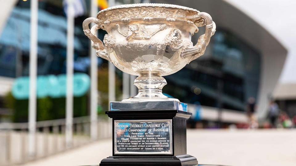 The Australian Open trophy, pictured here at Melbourne Park.