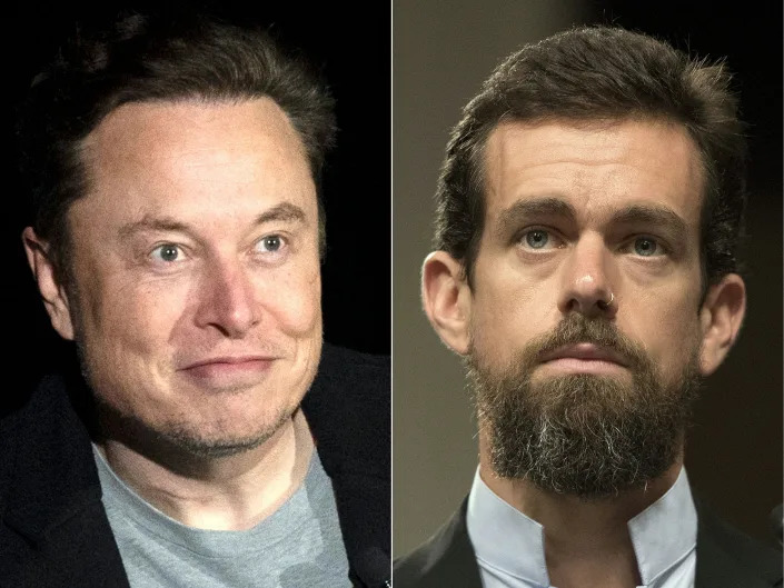A collage of Elon Musk (left) and Twitter cofounder Jack Dorsey.