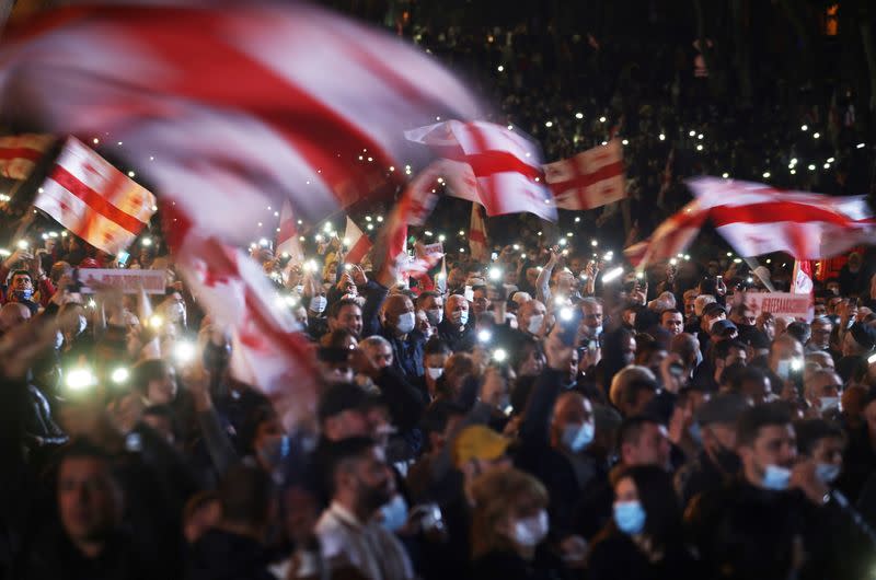 Supporters of Georgian ex-president Mikheil Saakashvili hold a rally in Tbilisi