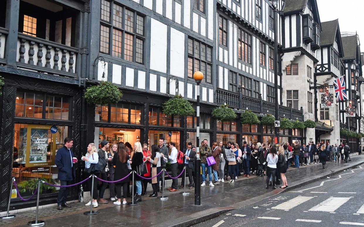 Customers queue around the block for the launch of the 2017 Liberty London Beauty Advent Calendar, which costs £175 - Getty Images Europe