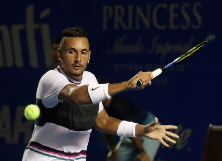 FILE PHOTO: Tennis - ATP 500 - Acapulco Open, Acapulco, Mexico - March 2, 2019 Australia’s Nick Kyrgios in action during his Final match against Germany's Alexander Zverev REUTERS/Henry Romero