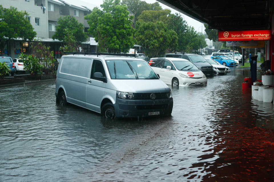 Streets in Byron Bay were flooded in the heavy rain over the weekend. Source: AAP