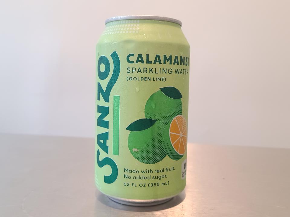 can of lime sanzo sparkling water on a kitchen counter