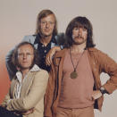 The Goodies, studio portrait, London, 1975, L-R Graeme Garden, Tim Brooke-Taylor, and Bill Oddie. (Photo by Michael Putland/Getty Images)