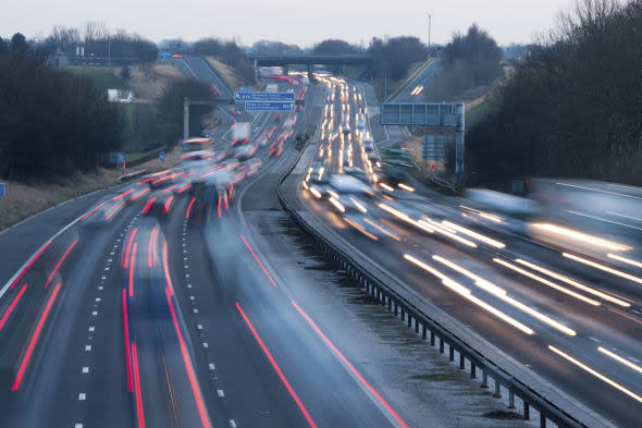 Heavy traffic on the M6 motorway in North West England