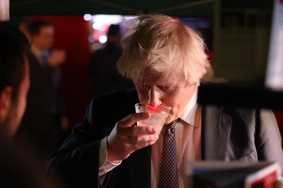 Boris Johnson visiting a UK food and drinks market last week in Downing St (James Manning/PA) (PA Wire)