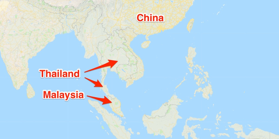 China thailand malaysia map