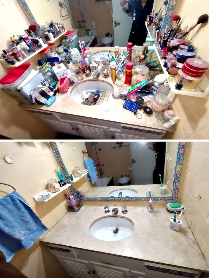 El antes y después de la limpieza en la casa de un acumulador 