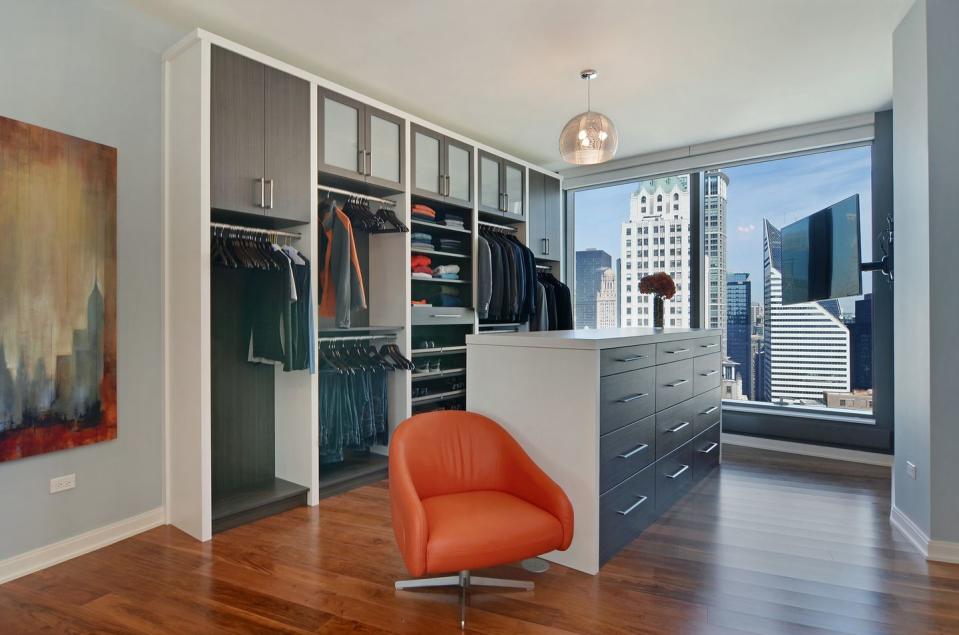 A master closet with a view in a Chicago High-Rise