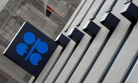 FILE PHOTO: The logo of the Organization of the Petroleum Exporting Countries (OPEC) is seen outside their headquarters in Vienna, Austria December 7, 2018. REUTERS/Leonhard Foeger/File Photo