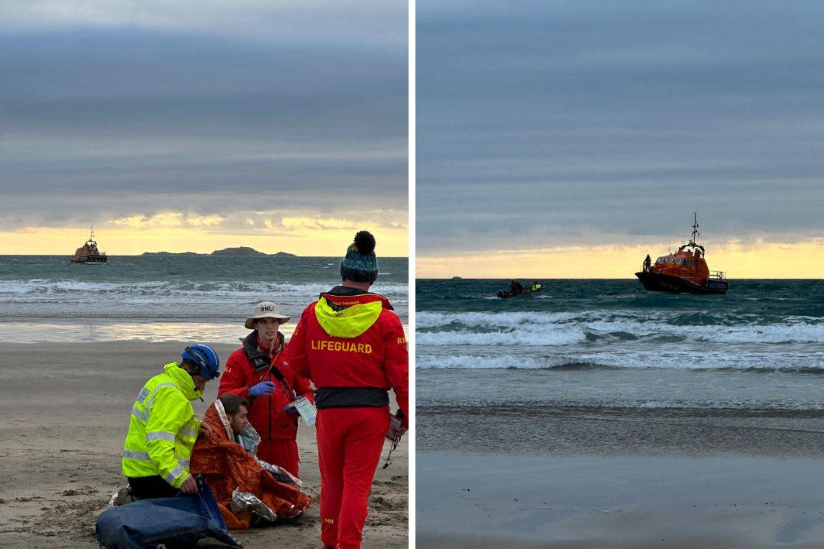 The St Davids RNLI and HM Coastguard crews joined north Pembrokeshire lifeguards for the multi-agency exercise <i>(Image: RNLI/Anya Walton)</i>