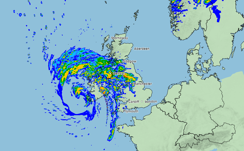 By 1pm, the north-west coast of England will see heavy rainfall with a yellow weather warning coming into force at midday (Met Office)