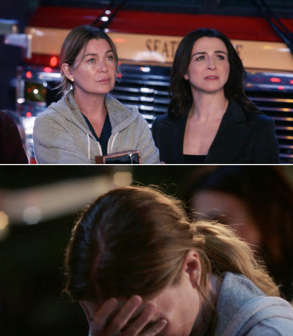 Meredith and Amelia Shepherd looking at the burning house