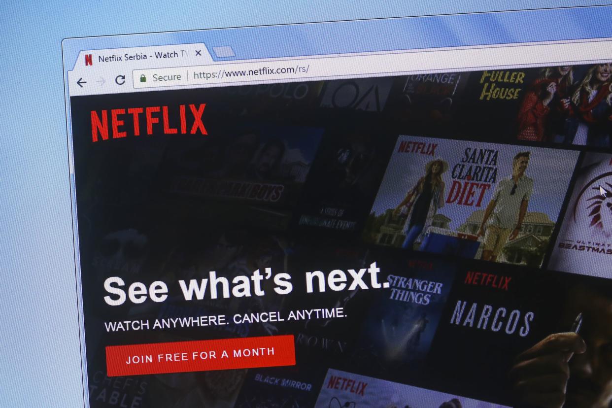 Homepage of Netflix, a popular media streaming website.