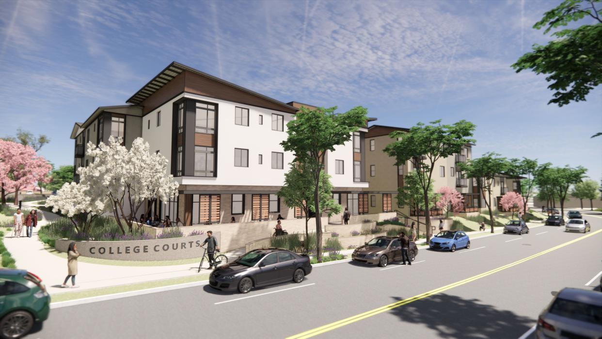 A rendering of College Community Courts on Telegraph Road in Ventura shows the 57 new affordable housing units. The project is set to receive more than $12 million through state funds.