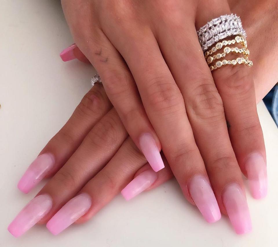 Hailey Bieber Pink Ombre Nails