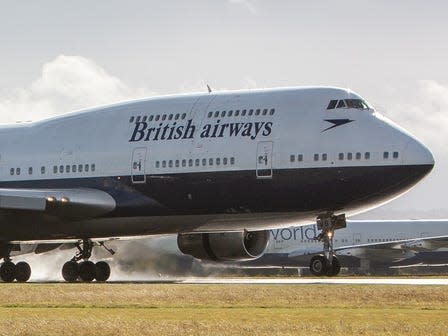 British Airways 747 "party plane" landing at Cotswold Airport.
