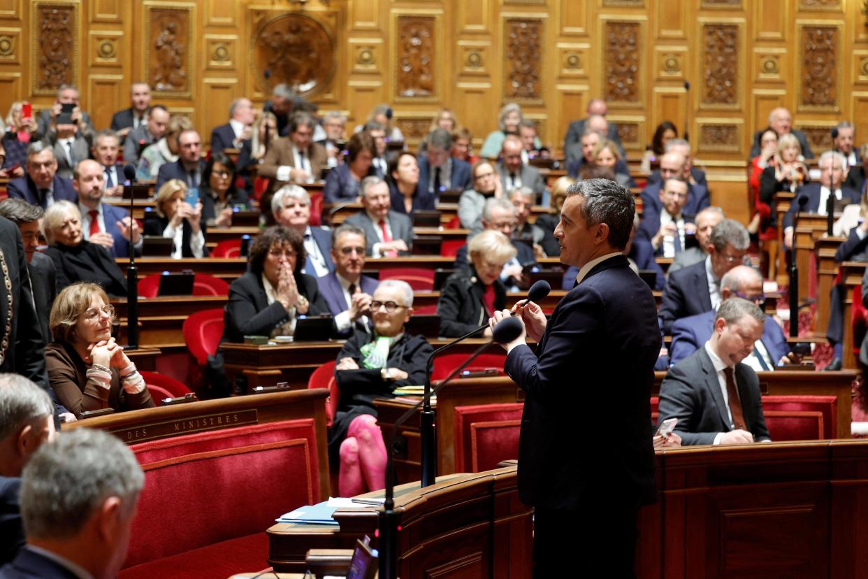 Le ministre de l’Intérieur Gérald Darmanin au Sénat le 14 novembe, avant l’adoption du projet de loi immigration.