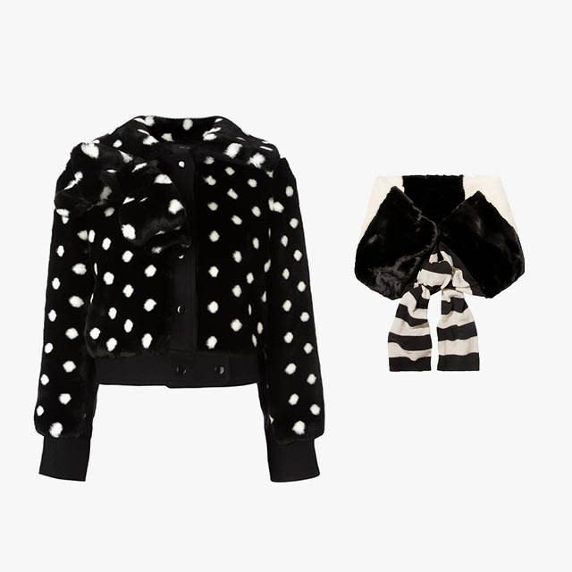 <p>Marc Jacobs faux fur dotted jacket, $897, <a rel="nofollow noopener" href="http://rstyle.me/n/b584dvbpgif?mbid=synd_yahoolife" target="_blank" data-ylk="slk:farfetch.com;elm:context_link;itc:0;sec:content-canvas" class="link ">farfetch.com</a>; Marc Jacobs striped faux fur and wool scarf, $450, <a rel="nofollow noopener" href="http://rstyle.me/n/b584gzbpgif?mbid=synd_yahoolife" target="_blank" data-ylk="slk:net-a-porter.com;elm:context_link;itc:0;sec:content-canvas" class="link ">net-a-porter.com</a></p>