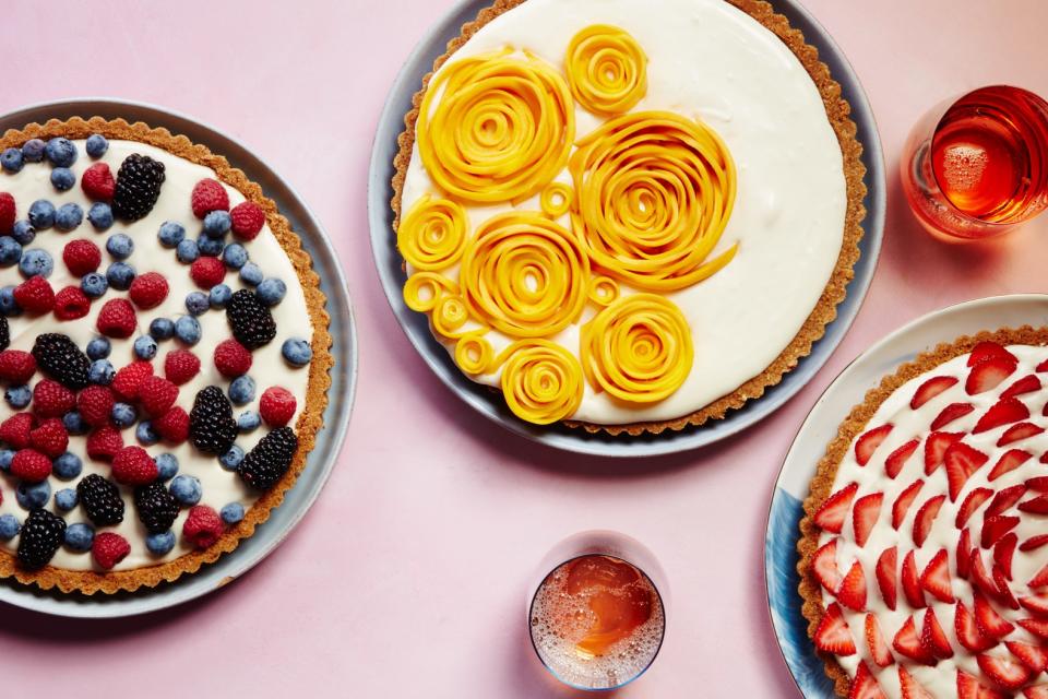 <p>A nutty cookie crust filled with lemon curd–spiked whipped cream makes a delectable base for a pile of red and blue berries, or a firework-like strawberry starburst.</p><p><a rel="nofollow noopener" href="http://www.epicurious.com/recipes/food/views/easy-fruit-tart-with-pecan-cookie-crust?mbid=synd_yahoofood" target="_blank" data-ylk="slk:Get this recipe;elm:context_link;itc:0;sec:content-canvas" class="link ">Get this recipe</a></p>