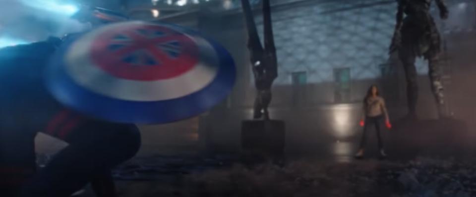 Captain Carter (Hayley Atwell) fighting Wanda (Elizabeth Olsen) in Doctor Strange 2 TV ad