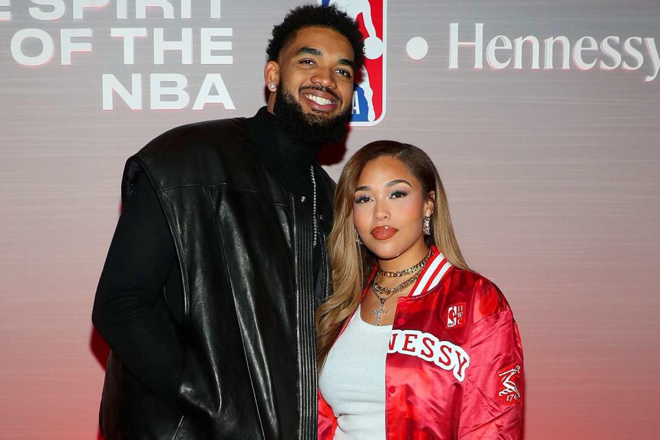 <p>Cassidy Sparrow/Getty Images</p> From Left: Karl-Anthony Towns and Jordyn Woods in February 2024