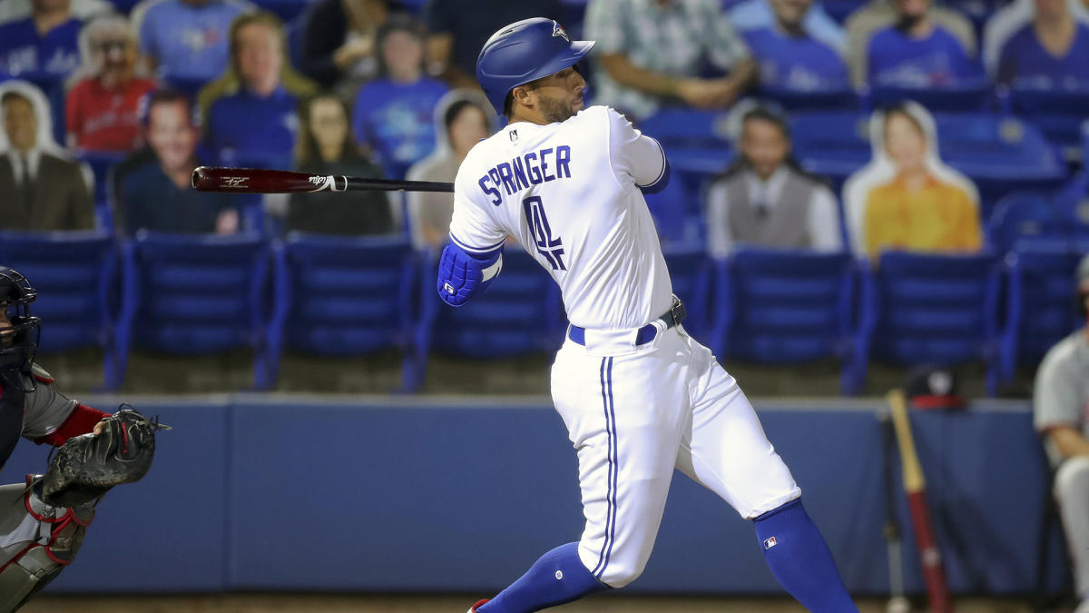 Toronto Blue Jays designated hitter George Springer looks on