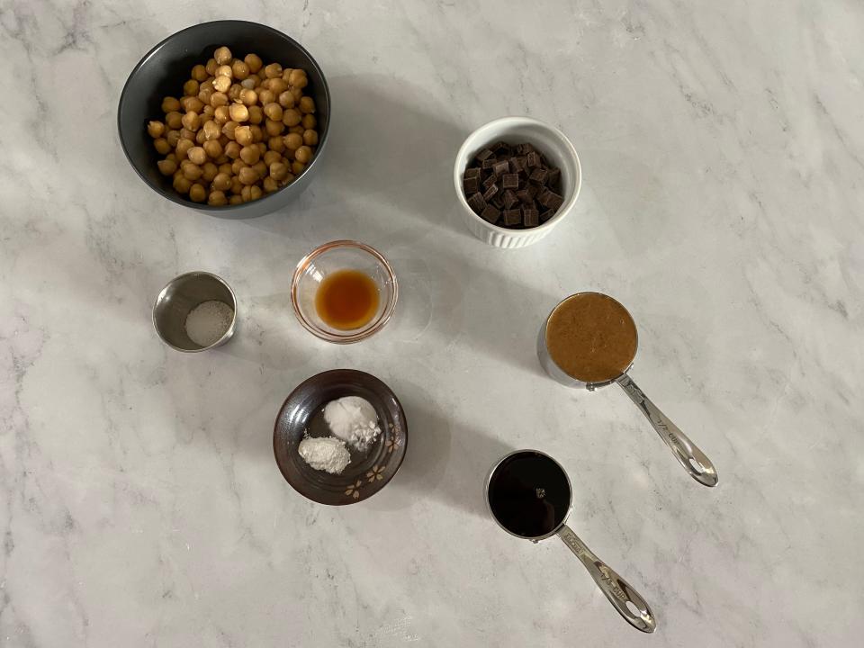 ingredients for chocolate chip cookies with chickpeas