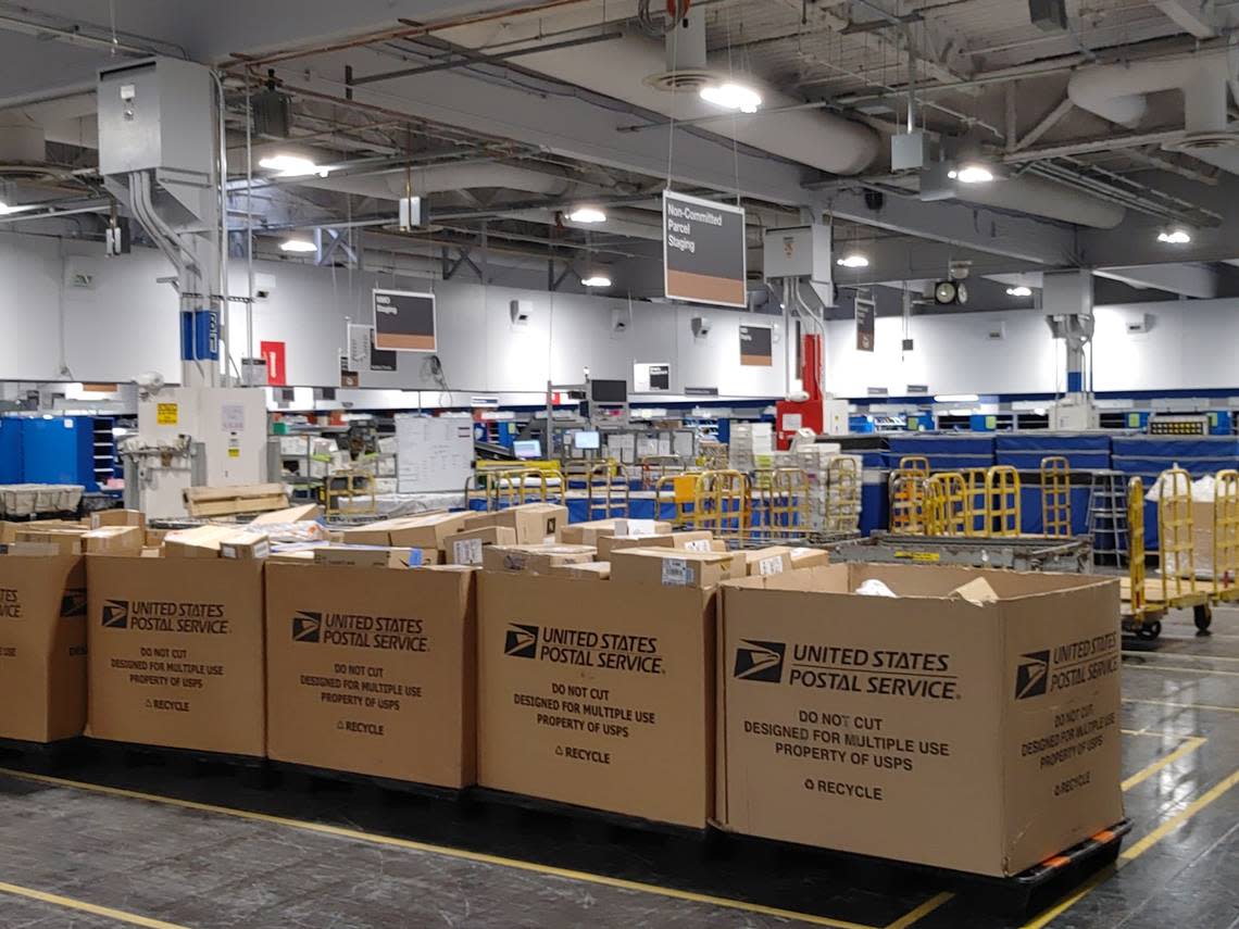 Newly arrived packages await sorting at the Pasco center. The 100,000-square-foot facility recently underwent a high tech modernization project to speed up sorting and improve accuracy. Wendy Culverwell/Tri-City Herald