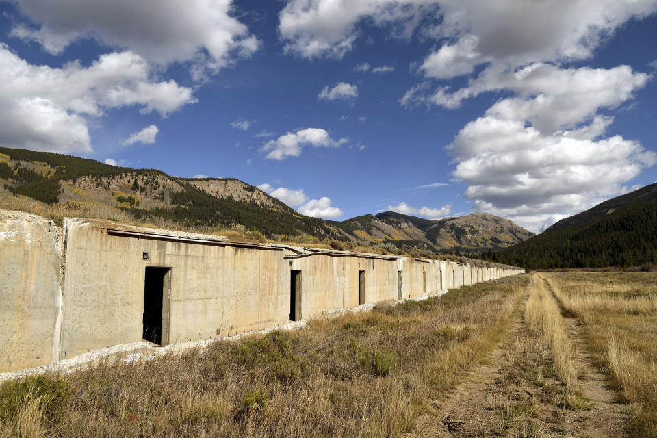 Deteriorated buildings at Camp Hale near Vail, Colo., on Tuesday, Oct. 11, 2022. The camp was where soldiers of the 10th Mountain Division trained in the harsh, wintry conditions of the Rocky Mountains in preparation for fighting in the Italian Alps during World War II. (AP Photo/Thomas Peipert)