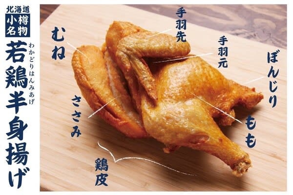 北海道小樽的人氣美食之一「炸半雞（若鶏半身揚げ）」。