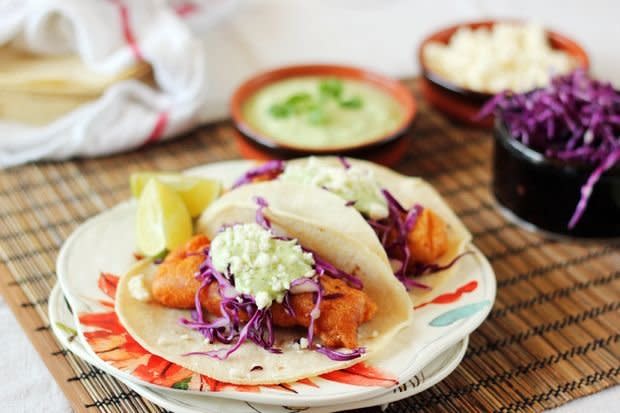 <strong>Get the <a href="http://food52.com/recipes/20070-beer-battered-fish-tacos-with-cilantro-crema" target="_blank" rel="noopener noreferrer">beer-battered fish tacos recipe</a> by Kitchenette via Food52.</strong>