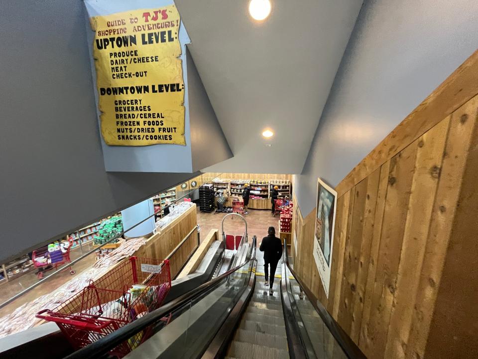 Shopping cart escalators at Trader Joe's in New York City.