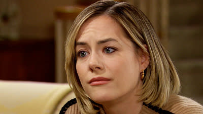  Hope (Annika Noelle) looks concerned in The Bold and the Beautiful. 