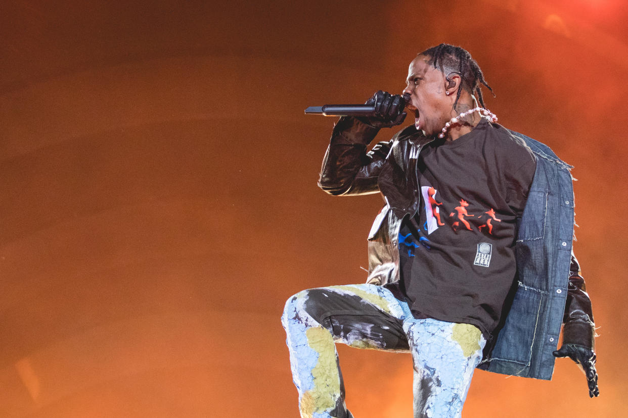 HOUSTON, TEXAS - NOVEMBER 05: Travis Scott performs onstage during the third annual Astroworld Festival at NRG Park on November 05, 2021 in Houston, Texas. (Photo by Rick Kern/Getty Images)