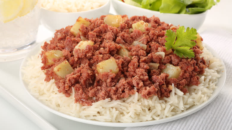 corned beef over rice