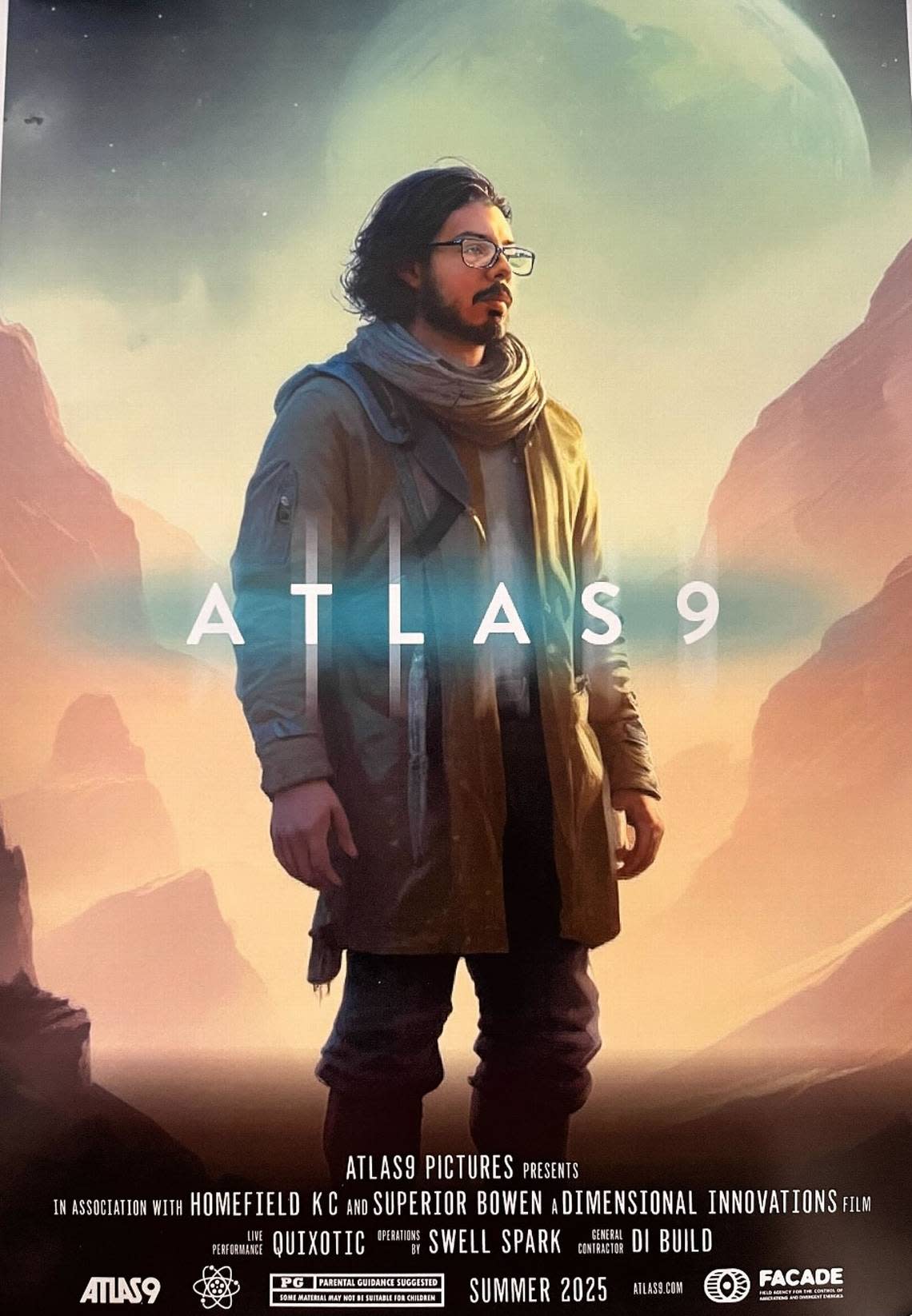 An example of a movie poster guests can receive at Atlas9, an immersive art exhibit set inside a movie theater coming to Kansas City in the summer of 2025. Using radio frequency identification wristbands, guests can scan kiosks placed around the exhibit and see themselves placed inside a movie poster.