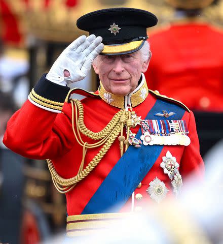 <p>Victoria Jones/Shutterstock</p> King Charles at Trooping the Colour 2024