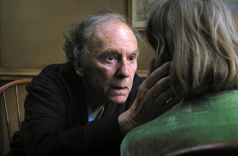 FILE - This publicity film image released by Sony Pictures Classics shows Jean-Louis Trintignant in a scene from the Austrian film, "Amour." The film directed by Michael Haneke is nominated for an Academy Award in the Foreign Language Film category. The 85th Academy Awards air live on ABC on Sunday, Feb. 24, 2013. (AP Photo/Sony Pictures Classics)