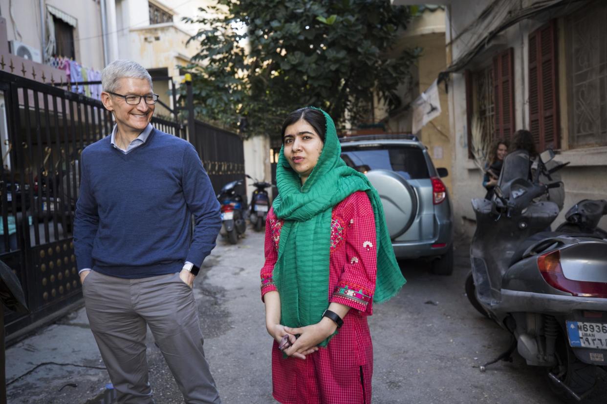 The pair met at Oxford, where Malala is studying; four months later, the partnership between Apple and the Malala Fund has been formalised: Brooks Kraft/Apple