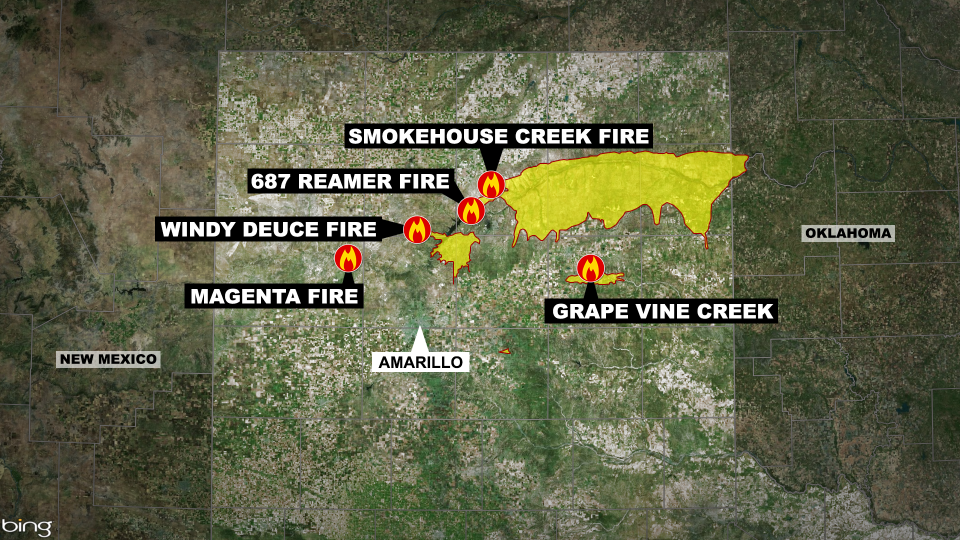 Texas panhandle wildfires map / Credit: CBS News Texas