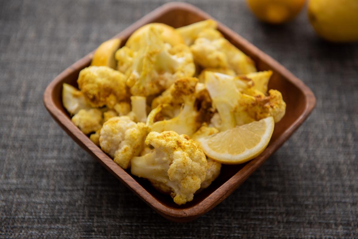 Curry powder and garlic bring deep flavor to roasted cauliflower side dish