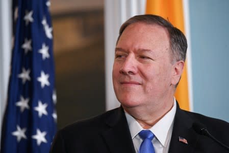 U.S. Secretary of State Pompeo delivers statements at the State Department in Washington