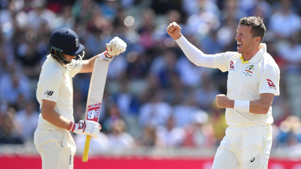 England batsman Joe Root reviews a decision after he is given out from a delivery from Peter Siddle which is overturned during the fifth day of the 1st Test match between England and Australia at Edgbaston on August 05, 2019 in Birmingham, England. (Photo by Stu Forster/Getty Images)