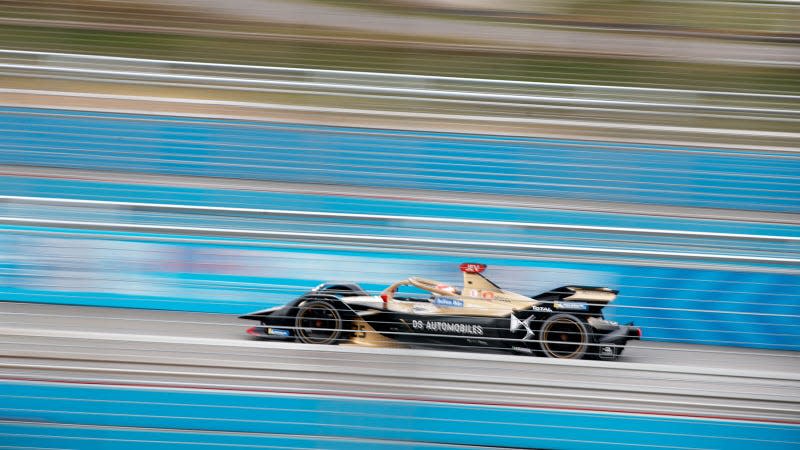 A photo of a DS Techeetah Formula E car during a race. 