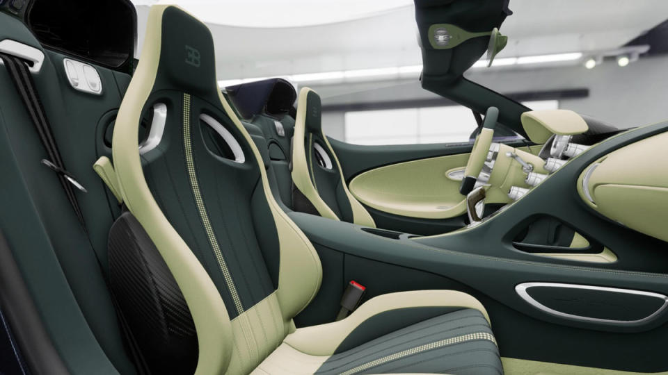 A rendering of the interior of a Bugatti Mistral, virtually created by the automaker's Sur Mesure customization program.